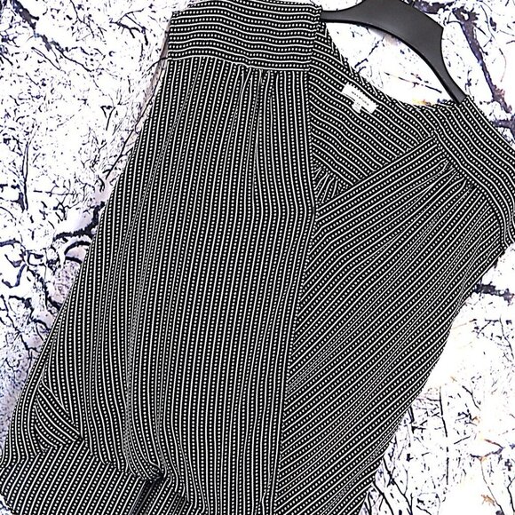 MICRO DOT V-NECK BLOUSE M Max Studio Black White Stripes Office Work Blouson Y2K - Picture 2 of 9